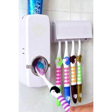 Renas Store Mobee Otamatik Diş Macunu Sıkacağı ve 5 Adet Diş Fırçalığı Macun Sıkacak Diş Fırçası Banyo Askı Seti