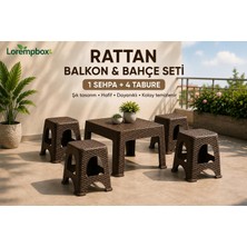 Lorempbox Rattan Balkon & Bahçe Seti 5 Parça – 1 Sehpa + 4 Tabure – Istiflenebilir Pratik Oturma Grubu