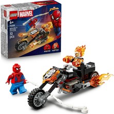 Renas Store LEGO Marvel Örümcek Adam, Ghost Rider Motosikletine Karşı 76335-6 Yaş ve Üzeri Çocuklar Için Örümcek Adam ve Iskelet Ghost Rider Minifigürleri Içeren Oyuncak Yapım Seti, Hediye Fikri (72 Parça)
