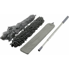 Renas Store 3 Başlıklı Teleskopik Mikrofiber Toz Alma Seti - 205 cm Uzayan Saplı, Esnek Bükülebilir Tavan ve Ulaşılması Zor Alan Temizlik Aparatı (Püskül, Makarna, Düz Başlık)