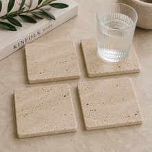 4'lü Traverten Bardak Altlığı (10X10 Cm)