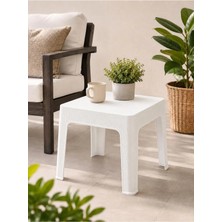 Loremp Ahşap Desenli Plastik Sehpa 45X45X41 cm – Iç ve Dış Mekan Çok Amaçlı Yan Sehpa | Beyaz