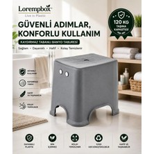 Loremp Kaydırmaz Tabanlı Plastik Tabure |120 kg Taşıma Kapasiteli Çok Amaçlı Basamak ve Oturma Taburesi Gri