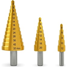 Renas Store Kademeli Matkap Ucu Seti, 3'lü, Hss, Titanyum Nitrür Kaplamalı, 4-32 Mm, Metal, Sac, Alüminyum, Plastik Için, Uzun Ömürlü, Pürüzsüz, Delik Açma, Yüksek Performans, Tüm Matkaplara Uyumlu