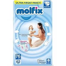 Renas Store Molfix Ultra Fırsat Paketi Extra Large 6 Beden Bebek Bezi (1 x 62 Adet), Çok Renkli