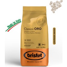 Bristot Classico Oro Çekirdek Kahve 1 kg – İtalyan Espresso Çekirdeği – Orta Kavrulmuş, Düşük Asidite – Çikolata, Malt ve Ceviz Notaları