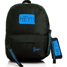 Renas Store Laptop Bölmeli Okul Çantası Hey!!! Siyah Mavi 1525