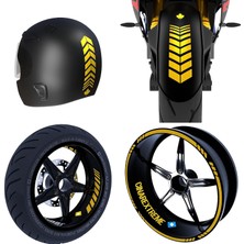 Renas Store Moto Rider 4'lü Sticker Seti Yaldızlı Gold Iç Dış Jant Şeridi Kask ve Çamurluk