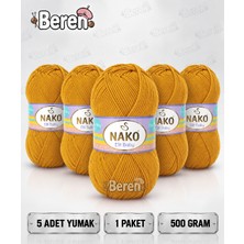 Nako Elit Baby - 1636 Parlak Altın - 5'li Paket - 100GR/250M - Bebek Ipi - Anti Pilling Tüylenmez Ip