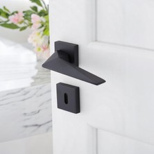 Renas Store Yıldız Oda Kapı Kolu Siyah Kare Rozetli Sağa Sola Uygun Iç Ev Kapısı Kolları Kilitlenebilir 1 Takım