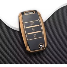 Renas Store Autohan Keys Kia Için Premium Anahtar Koruma Kılıfı, Siyah ve Altın Renk, Rio Ceed Cerato Sportage Modelleri ile Uyumlu