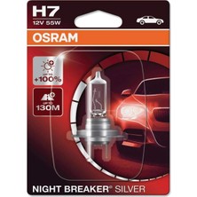 Renas Store Osram H7 Night Breaker Silver Far Ampulü, 12V 55W,%100 Daha Fazla Işık, 130M Mesafe