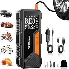 Renas Store Dijital Göstergeli LED Işıklı Taşınabilir Powerbank 4500MAH Araç Bisiklet Top Lastik Şişirme Hava Kompresörü