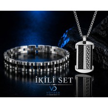 Voyage Accessory Paslanmaz Çelik Siyah Gümüş Renk Bileklik Grek Desen Kolye Set