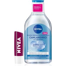 Renas Store Nıvea Canlandırıcı Micellar Makyaj Temizleme Suyu Normal Ciltler 400ML ve Nıvea Böğürtlen Dudak Bakım Kremi 4,8gr - Makyaj Pamuğu Hediye