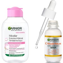 Renas Store Garnier Skin Naturals Micellar Kusursuz Makyaj Temizleme Suyu (100 Ml) & C Vitamini Parlak Süper Aydınlatıcı Serum (30 Ml) Cilt Bakım Seti