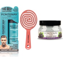 Renas Store Fontenay Pudra Toz Wax Mavi 20GR + 3 Boyutlu Saç Fırçası+ Faceand Body Scrub Böğürtlen 350ML 3'lüset Pembe