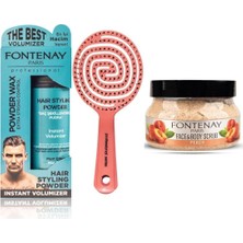 Renas Store Fontenay Pudra Toz Wax Mavi 20GR + 3 Boyutlu Saç Fırçası+ Face And Body Scrub Şeftali 350ML 3'lüset Pembe