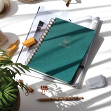 Renas Store Paperora A5 Spiralli Sert Kapak Keten Noktalı Tarihsiz Not Defteri Koyu Yeşil