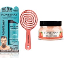 Renas Store Fontenay Pudra Toz Wax Mavi 20GR + 3 Boyutlu Saç Fırçası + Face And Body Scrub Çilekli 350ML 3'lüset Pembe