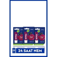Renas Store Nıvea Böğürtlen Dudak Bakım Kremi, 4,8gr x 3 Adet, 24 Saat Nem, Hafif Bordo Işıltı, Doğal Yağlar ile Gün Boyu Dudak Bakımı, Böğürtlen Kokusu, Avantajlı Paket