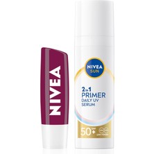 Renas Store Sun SPF50 Primer Nemlendirici Makyaj Bazı 30ML ve Böğürtlen Nemlendirici Dudak Kremi ve Parlatıcısı