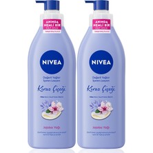 Renas Store Nıvea Değerli Yağlar Içeren Vücut Losyonu Kiraz Çiçeği & Jojoba Yağı 400ML x 2 Adet, Normal ve Kuru Ciltler Için, 24 Saat Nemlendirme, Hızlı Emilen Losyon, Avantajlı Paket