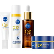 Renas Store Nıvea Q10 SPF50 Güneş Koruyucu Yüz Bakım Kremi 40ML, Kırışıklık Karşıtı Serum 30ML,GÖZ Kremi ve Gece Kremi