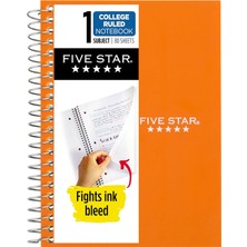 Renas Store Five Star Spiral Defter, 1 Konu, Kolej Çizgili, 11X18CM Kişisel Boy, 80 Yaprak, Turuncu
