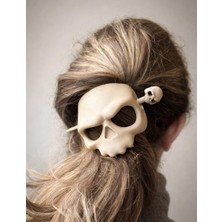 Renas Store Zkull Skull Hair Pin - Gotik Kafatası Saç Tokası, Metalik Iskelet Tasarımlı Saç Çubuğu, Viking ve Punk Stil Saç Şekillendirme Aksesuarı (2 Adet Beyaz)