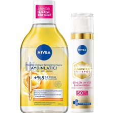 Renas Store Nıvea SPF50 LUMINOUS630 Thiamidol Leke Karşıtı Güneş Koruyucu Krem 40ML ve Micellar Makyaj Temizleme Suyu 400ML, C Vitamini, Güneş Lekesi Karşıtı, Aydınlatıcı