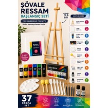 Lüks Resim Başlangıç Seti 2-Şövale (Şövalye), Tuval (Tual Seti), Ressam Akrilik Yağlı Boya Tüval  Canvas Seti