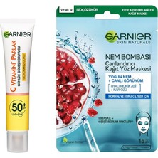 Renas Store Garnier C Vitamini Günlük Uv Korumalı Güneş Yüz Kremi SPF50 Görünmez Doku 40ML & Nem Bombası Canlandırıcı Kağıt Maske Cilt Bakım Seti