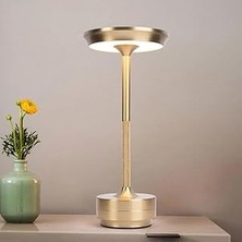 Renas Store Toronto Şarjlı Metal Kasa Masa Lambası Dimmerli 3 Renk Işıklı Cata Dekoratif Abajur Dokunmatik Restoran Cafe Lambası Gold