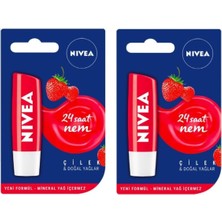 Renas Store Nıvea Dudak Kremi, Çilek & Doğal Yağlar, 24 Saat Nem, 4.8gr, 2'li Set