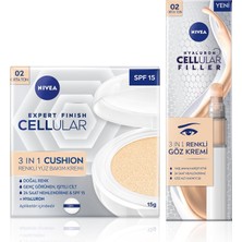 Renas Store SPF15 Cellular Expert Finish Cushion Renkli Yüz Bakım Kremi 15ML ve Göz Bakım Kremi 15ML, Orta Ton