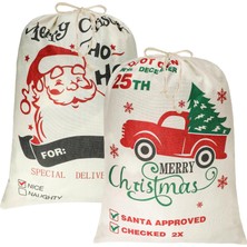 Renas Store Sulolı 2 Adet Noel Büyük Noel Baba Çuvalları, Noel Tatili Parti Süslemeleri Için Ipli 66 cm x 48 cm Noel Kanvas Hediye Çantası