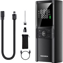 Renas Store Rocoren 150PSI 4000MAH Şarjlı Taşınabilir Hava Pompası Araç Lastik, Bisiklet, Top Şişirme (Powerbank+Led Lamba+Lcd Ekran)