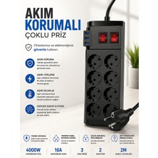 Deanb 4000W Akım Korumalı 8'li Priz Çoklayıcı 16A 3 USB 2 Anahtarlı 2 Metre Kablolu Priz