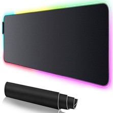 Renas Store Klasse Rgb Mouse Pad 80X30 Cm, 4 mm Kalınlık, Parlak Su Geçirmez Yüzey, Oyuncu Gaming Xxl Mausepad, 14 Farklı Renk Modu (Parlak Siyah)
