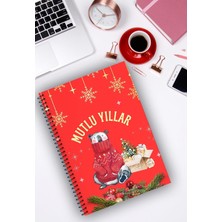 Renas Store A5 Spiralli Karton Kapak Yeni Yıl Temalı Defter Çizgisiz 96 Sayfa Perforajlı Çek Kopart Sayfa 90 Gr.
