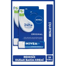 Renas Store Nıvea Original Care Renksiz Dudak Bakım Kremi 4.8gr, 24 Saat Nemlendirici, Besleyici, Shea Yağı, X2 Adet