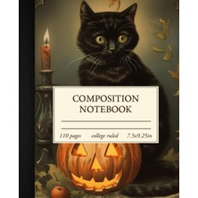 Renas Store Independently Published Composition Notebook College Ruled: Vintage Black Cat Halloween Aesthetic Journal For School, College, Office, Work