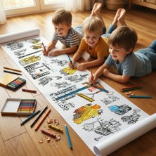 Renas Store Boyama Kağıdı Rulo Iş Makineleri Inşaat Kitabı 4 Metre Uzunluk 45 cm Genişlik
