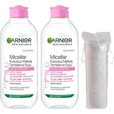 Renas Store Garnıer Skin Naturals Micellar Kusursuz Makyaj Temizleme Suyu (400 Ml) X2 & Makyaj Pamuk Hediyeli