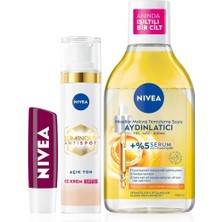 Renas Store Nıvea LUMINOUS630 cc Yüz Kremi 40ML, Aydınlatıcı Micellar Makyaj Temizleme Suyu 400ML, Dudak Bakım Kremi