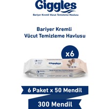 Bariyer Kremli ve Vücut Temizleme ve Bakım Havlusu Giggles 6 PAKET(6X50 Adet)