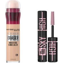 Renas Store Maybelline New York Instant Anti Age Eraser Kapatıcı, 01 Light, 6.8 ml & Mini Lash Sensational Sky High Cosmic Black Maskara Makyaj Seti