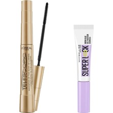 Renas Store L'oreal Paris Telescopic Gold Maskara - Siyah & Super Lock Brow Glue Kaş Sabitleyici Maskara - Şeffaf