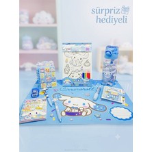 ÖZ OFİS Cinnamoroll 10 Parça Okul Kırtasiye Seti - 500ML Tritan Matara, Beslenme Örtüsü, 3D Sulu Defter ve Kalem Seti Full Set